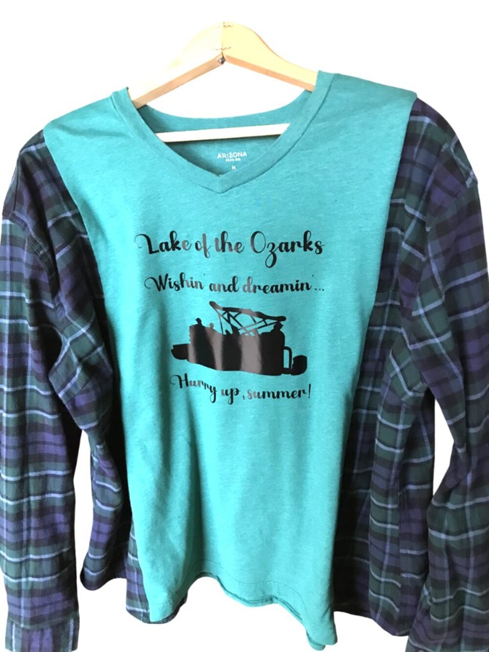 Lake of Ozarks Oversized Graphic T-shirt Boating Theme Flannel Tee Upcycle M-XL